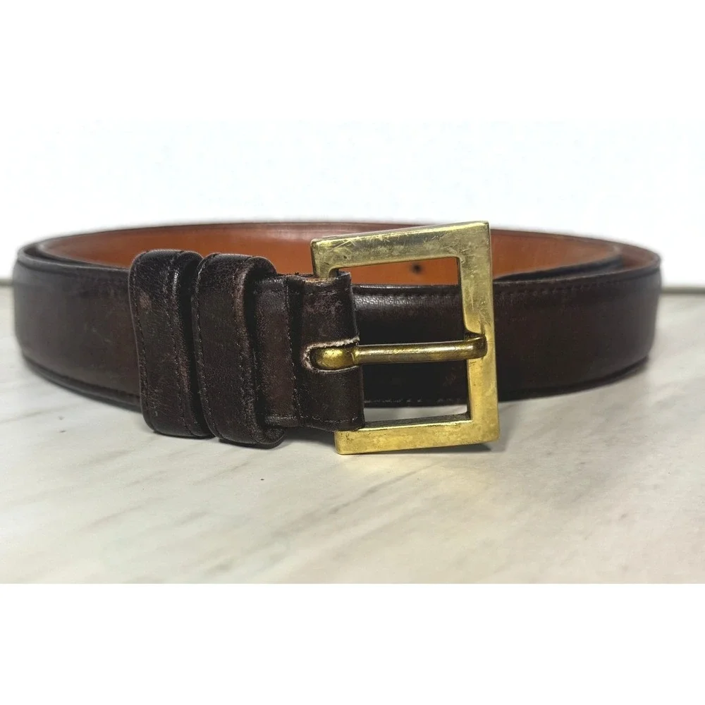 Vintage Coach 7092 Mens Brown Glove Tanned Leather Belt Solid Brass Buckle 36